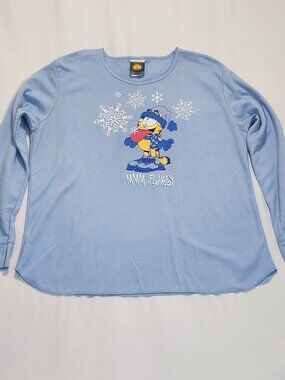 Vintage 90s Garfield Pajama Top 3XL Plus Size Blue Winter Snowflakes Sleep Shirt